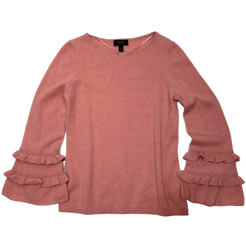 Charter Club Women's size‎ S Cashmere Sweater Pink Ruffle Bell Sleeves Luxury d